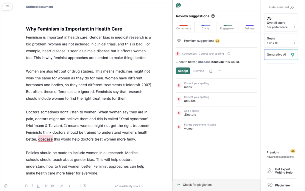 Poorly-written essay's assessment from Grammarly