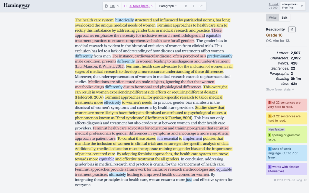 Well-written essay's assessment from Hemingway 