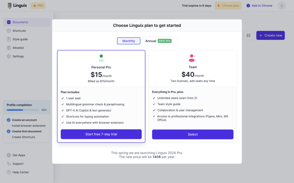 Linguix Pricing Plans