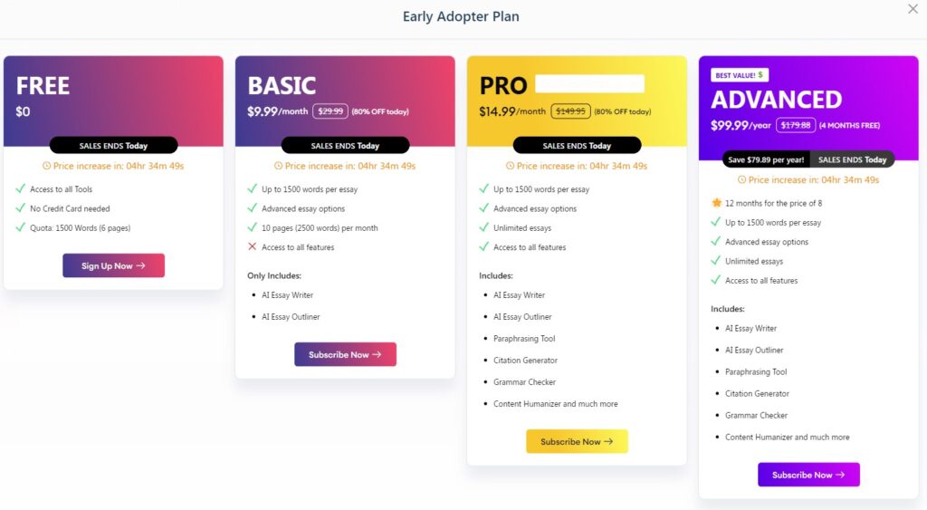 PerfectEssayWriter Pricing