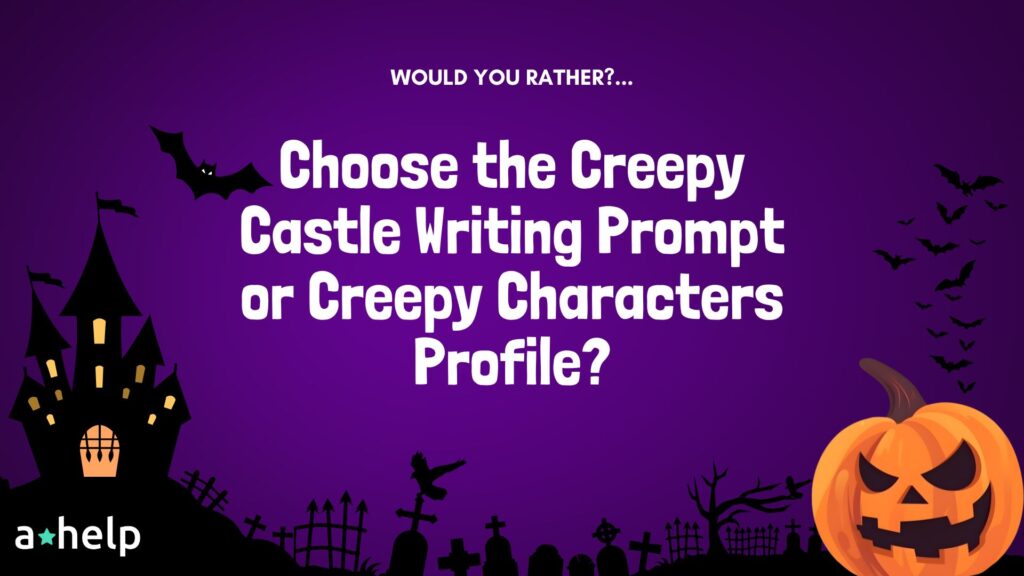 halloween-styled poster with scary pumpkin and castle with bats