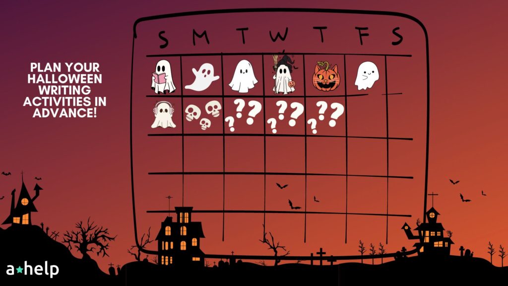 halloween-styled calendar with ghosts and pumpkins