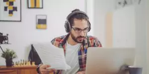 Man studying online