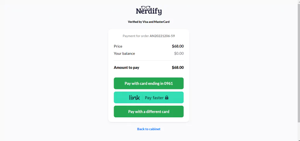 A screenshot of the order from Nerdify
