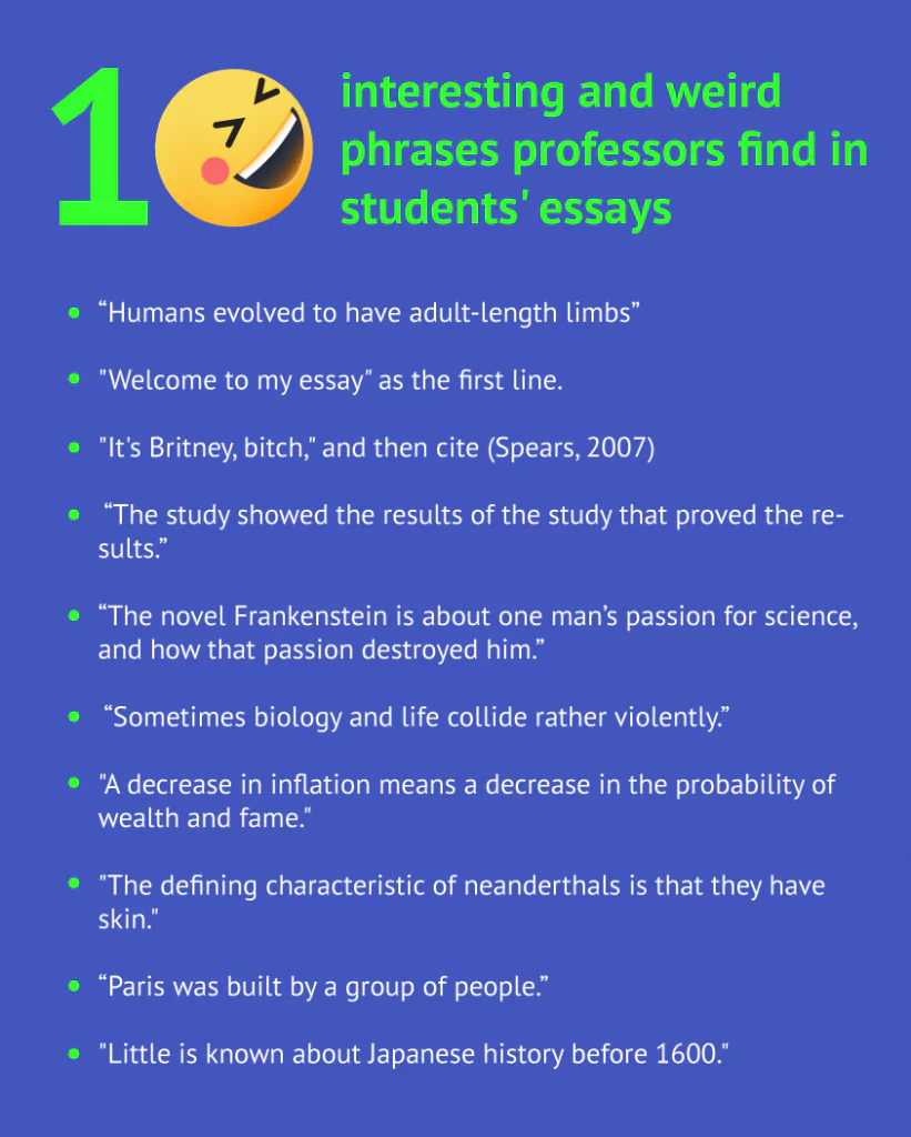 Top-10 interesting and weird phrases professors find in students' essays