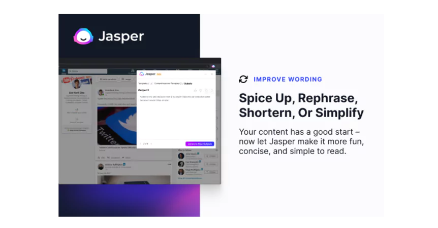 A screenshot of the Jasper AI homepage from the list of ai chrome extensions