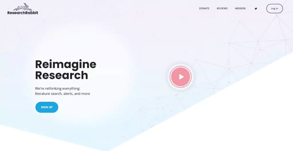 A screenshot of the Research Rabbit homepage