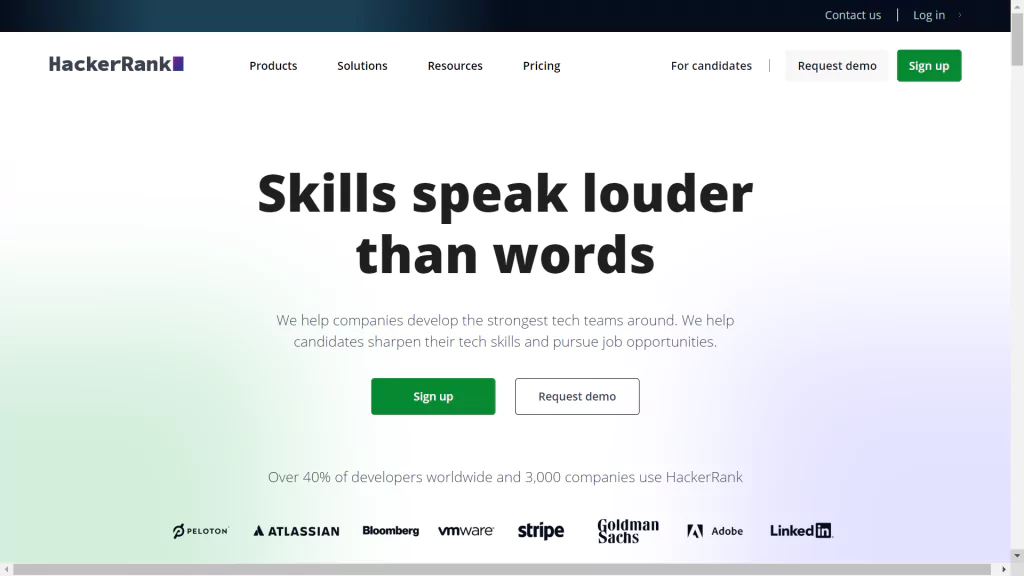 A screenshot of the HackerRank homepage from the list of coding challenge websites
