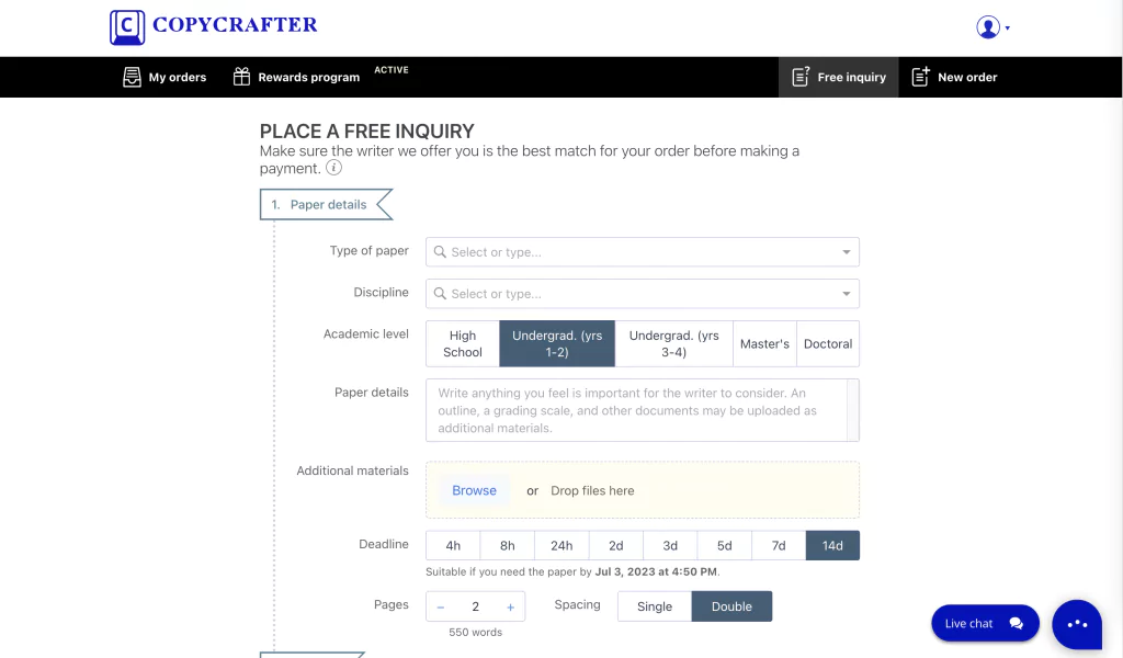 Paper price estimation at Copy Crafter