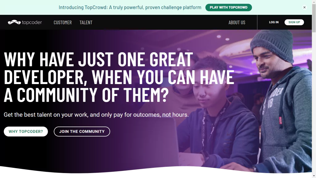 A screenshot of the Topcoder homepage