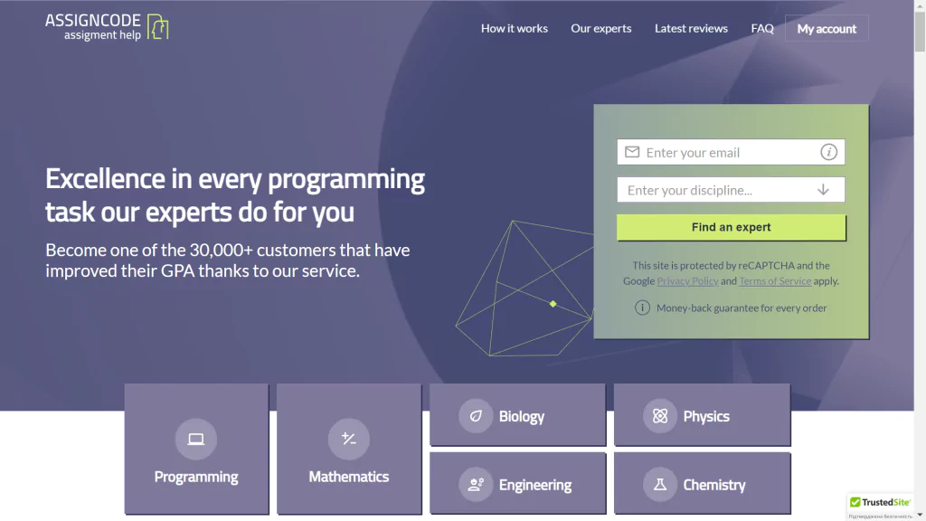 A screenshot of the AssignCode homepage