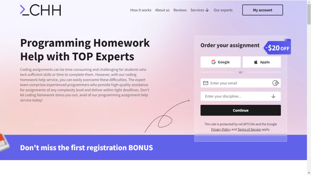 A screenshot of the Coding Homework Help homepage from the list of python assignment help websites