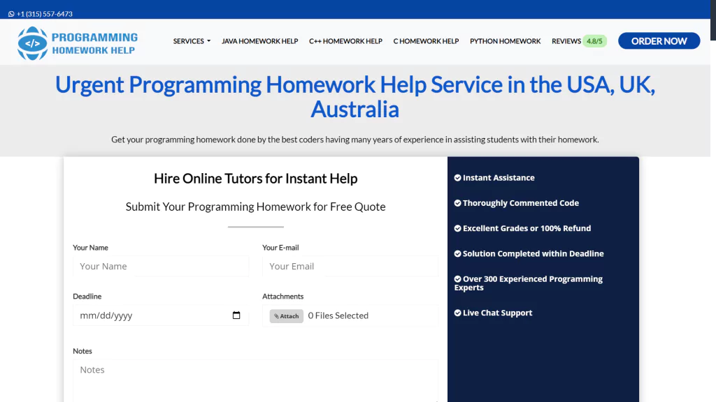 A screenshot of the ProgrammingHomeworkHelp's homepage