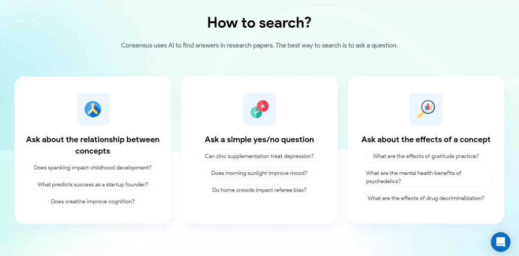 A screenshot of Consensus how to search feature