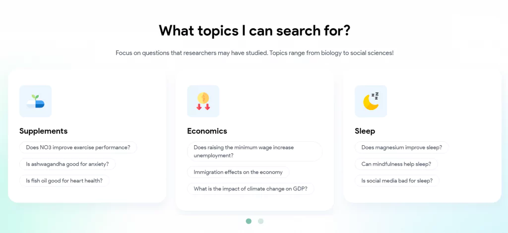 A screenshot of Consensus topics to search for