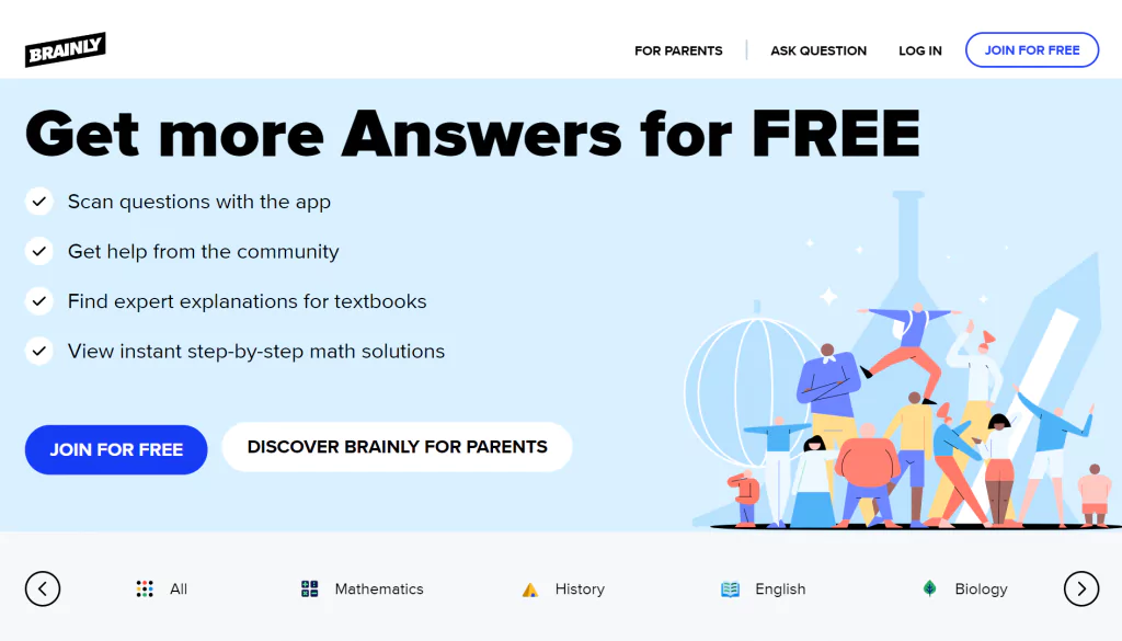 A screenshot of the Brainly homepage