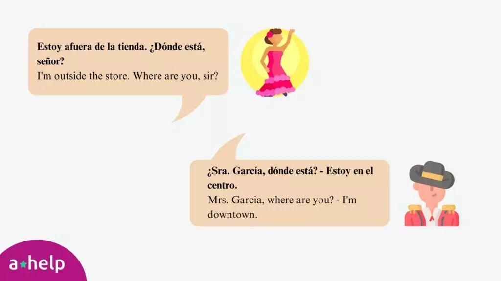 An infographic that gives an aswer to the question what does donde estás mean