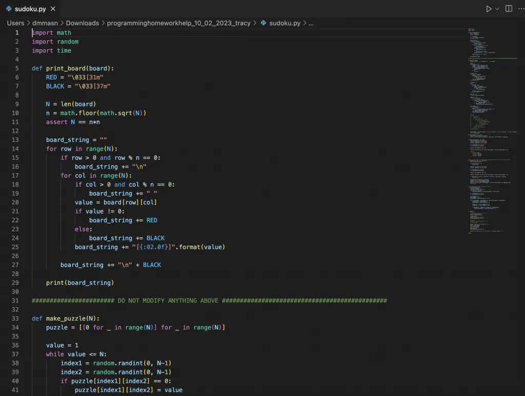 A part of the solution in the code editor