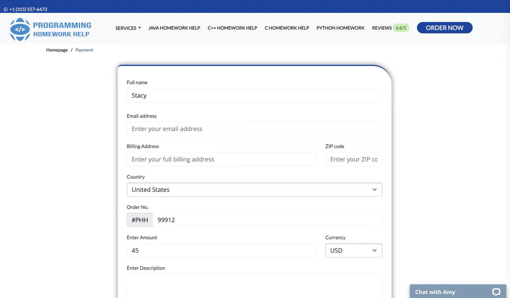 A screenshot of payment at ProgrammingHomeworkHelp