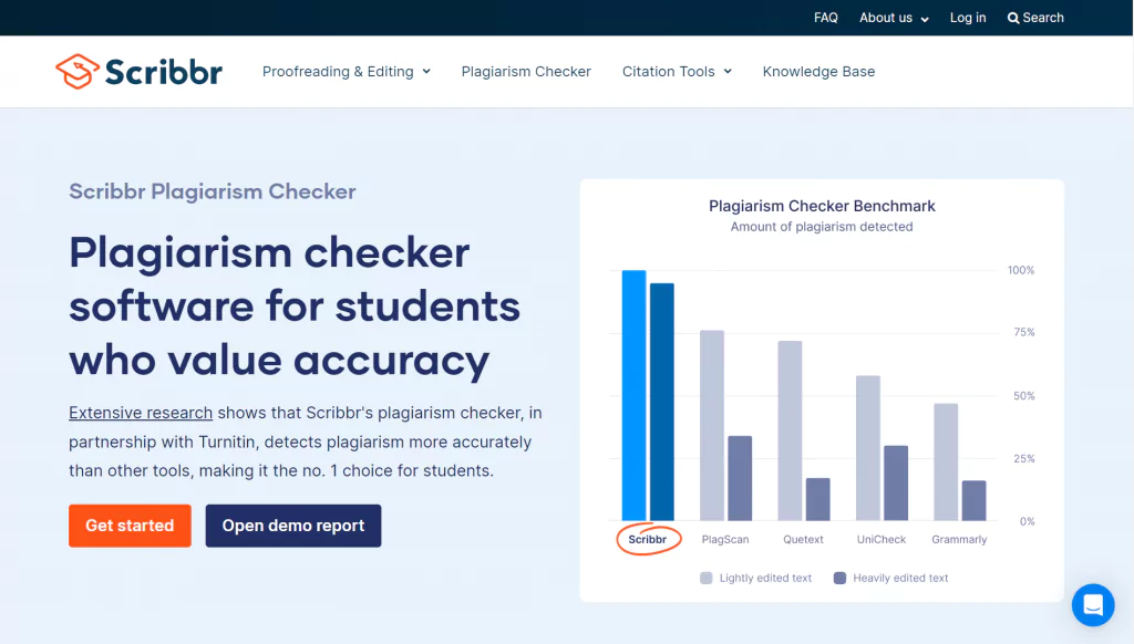 A screenshot of the Scribbr homepage from the list of plagiarism checkers