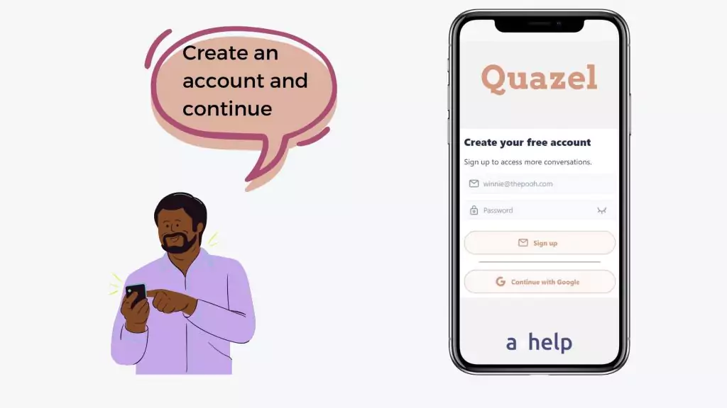 A screenshot of creating personal account at Quazel