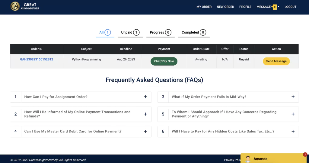 Order Tracking at GreatAssignmentHelp (click here to see a large image)