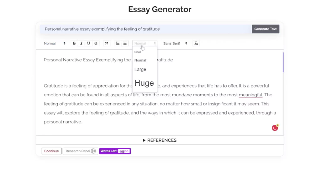 A screenshot of Essay Generation Process at Paraphrasingtool AI