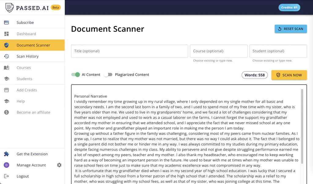 Document scanner at Passed AI 