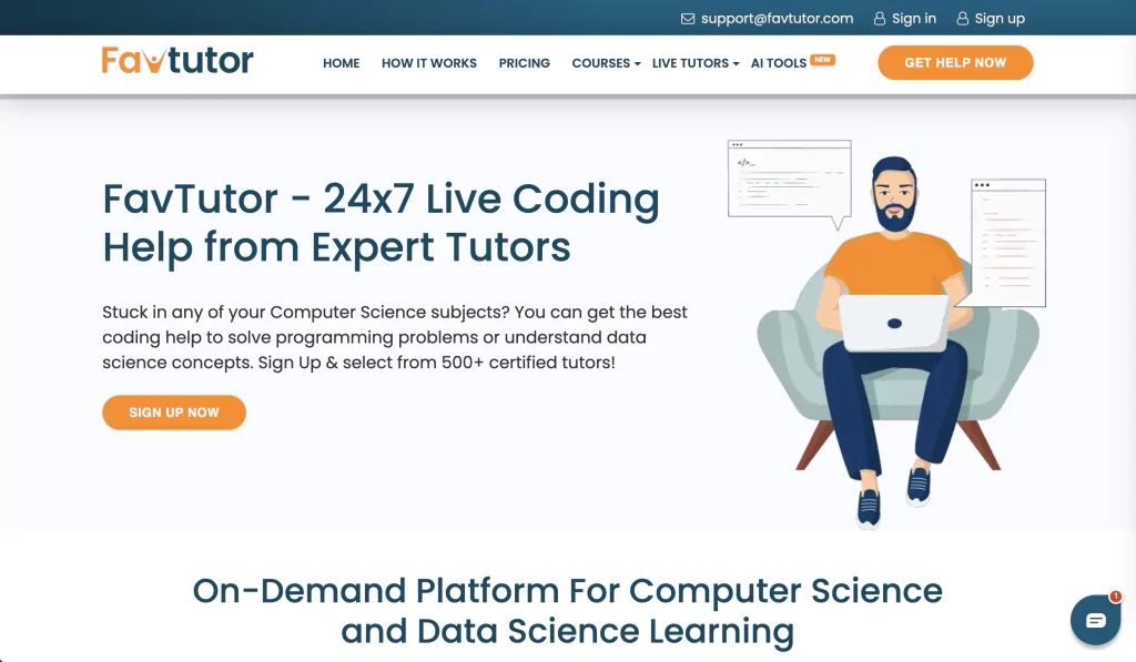 A screenshot of the Favtutor homepage