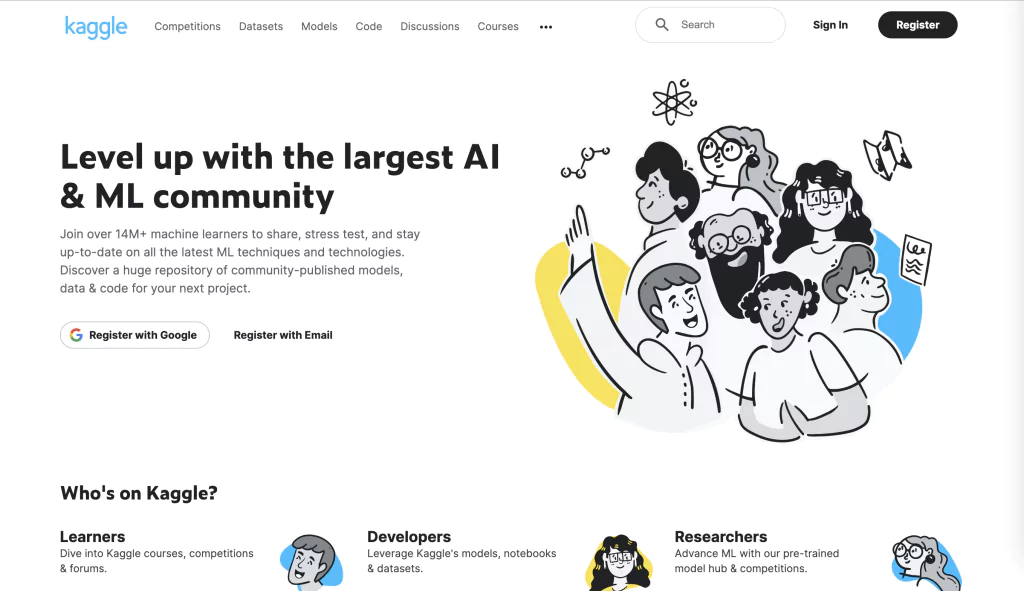 A screenshot of the Kaggle homepage