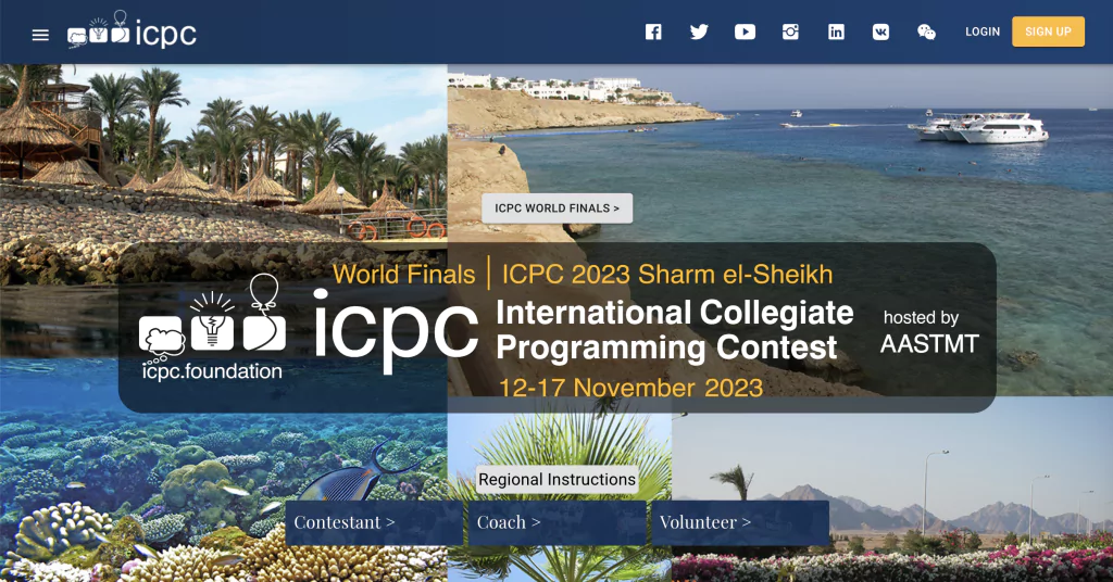 A screenshot of the ICPC homepage