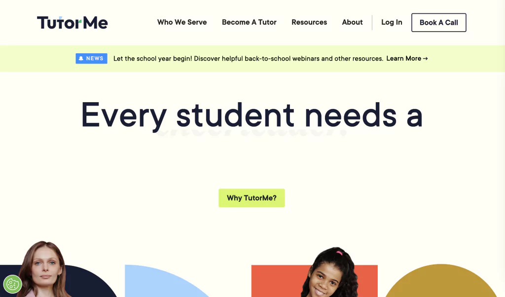 A screenshot of the TutorMe homepage from the list of best tutoring sites for teachers