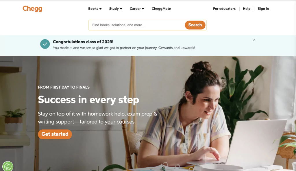 A screenshot of the Chegg homepage from the list of tutoring sites to work for