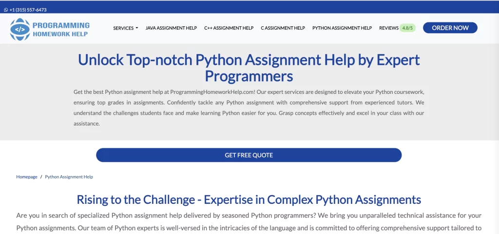 A screenshot of the ProgrammingHomeworkHelp homepage