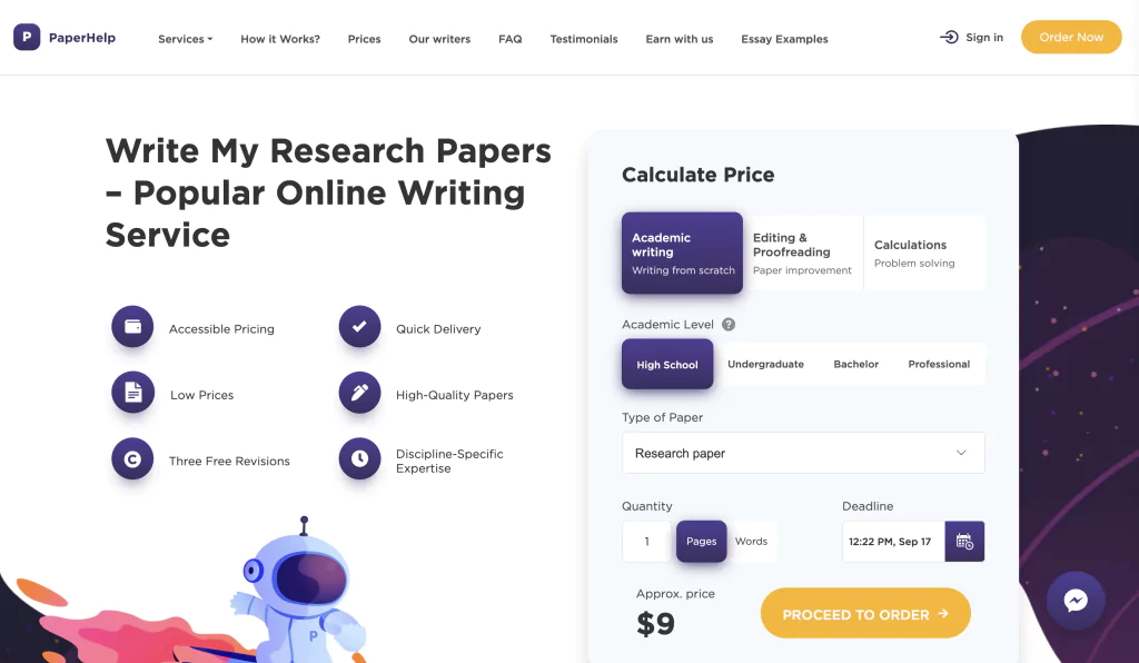 A screenshot of the PaperHelp homepage