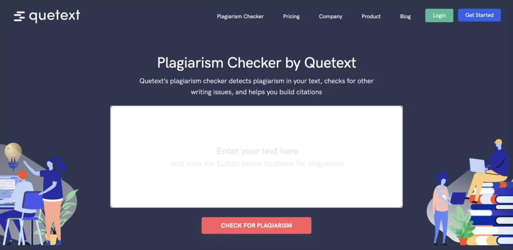 A screenshot of the Quetext homepage from the list of plagiarism checkers