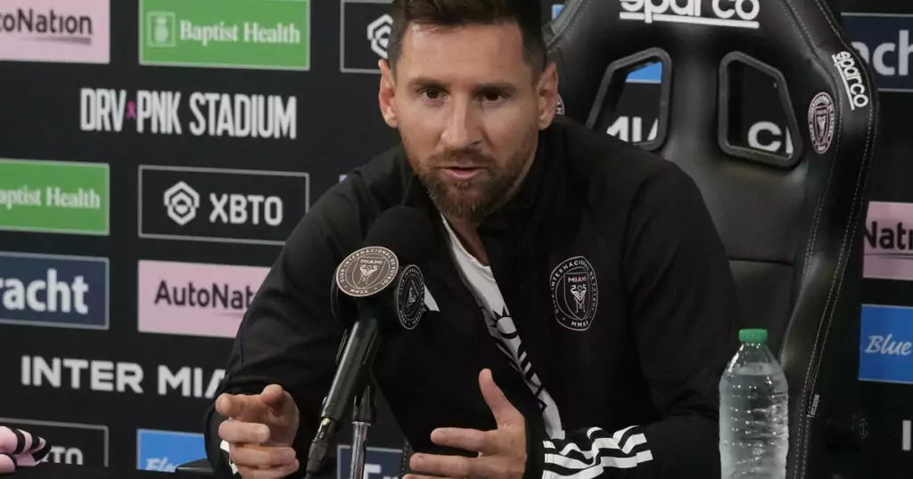 Messi giving his first press conference at Inter Miami