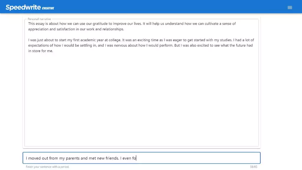 A screenshot of asking to generate an essay at Speedwrite
