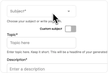 A screenshot of the input field of a free essay generator by Academichelp.net