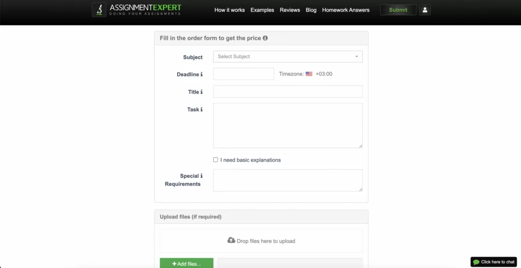 A screenshot of an order form at AssignmentExpert 