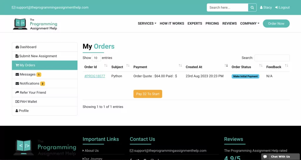 A screenshot of Billing at TheProgrammingAssignmentHelp