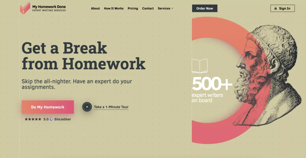 A screenshot of the main page at MyHomeworkDone 