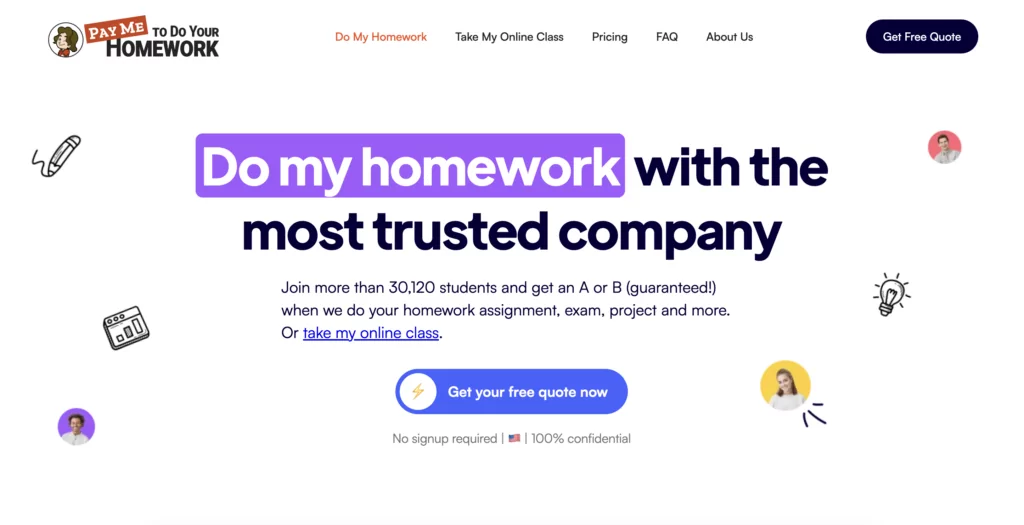 A screenshot of the main page at PayMetoDoYourHomework 