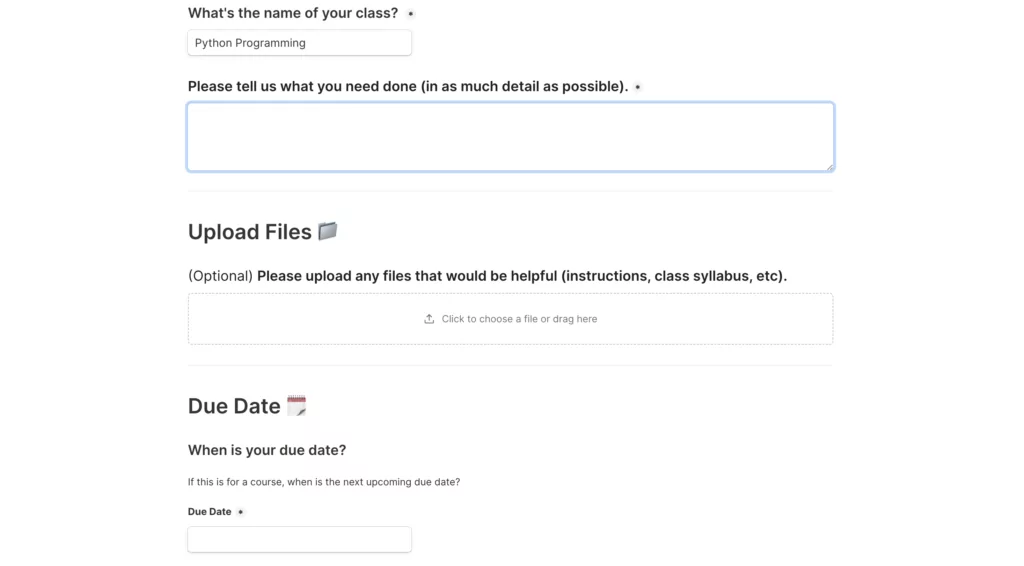 A screenshot of an order form at PayMetoDoYourHomework 