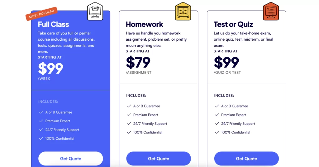 A screenshot of pricing at PayMetoDoYourHomework 