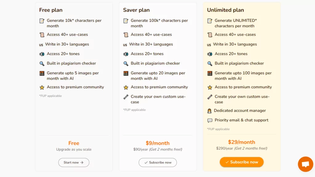 A screenshot of pricing options at Rytr.me 