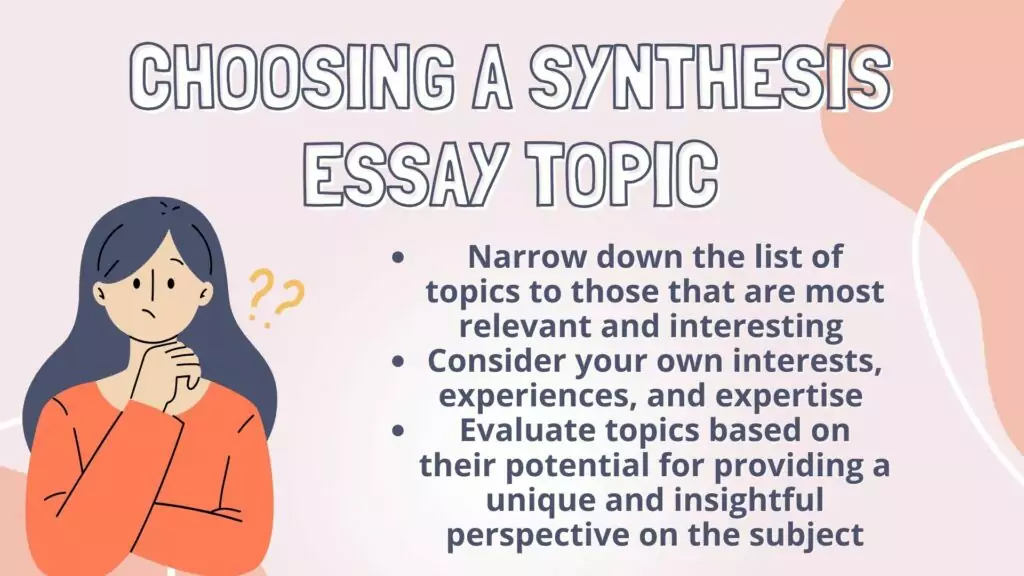 An infographic that deals with problem of synthesis essay topics and provides information on this matter