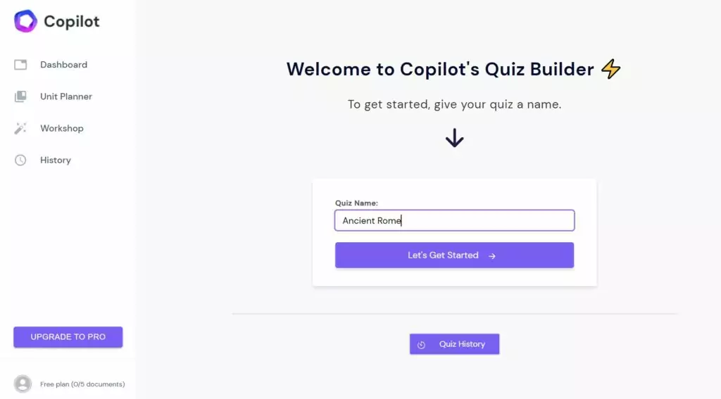 Education copilot quiz builder