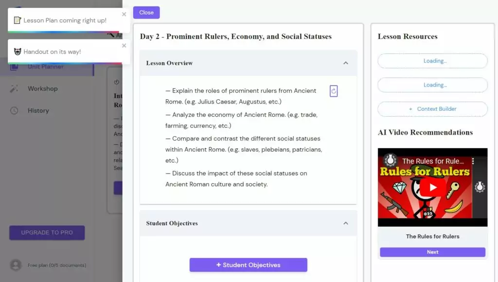 Education copilot unit planner