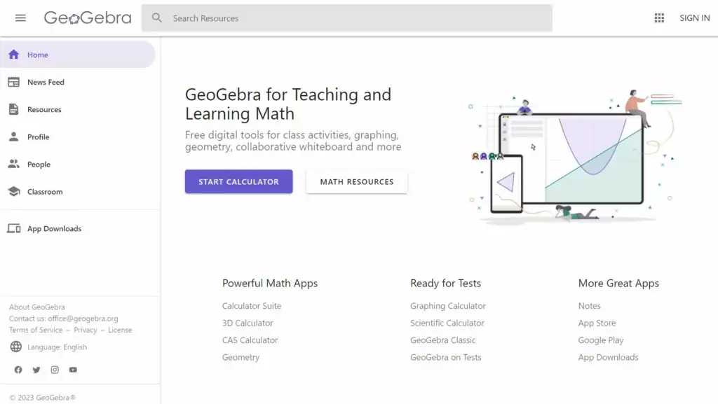 Geogebra main page